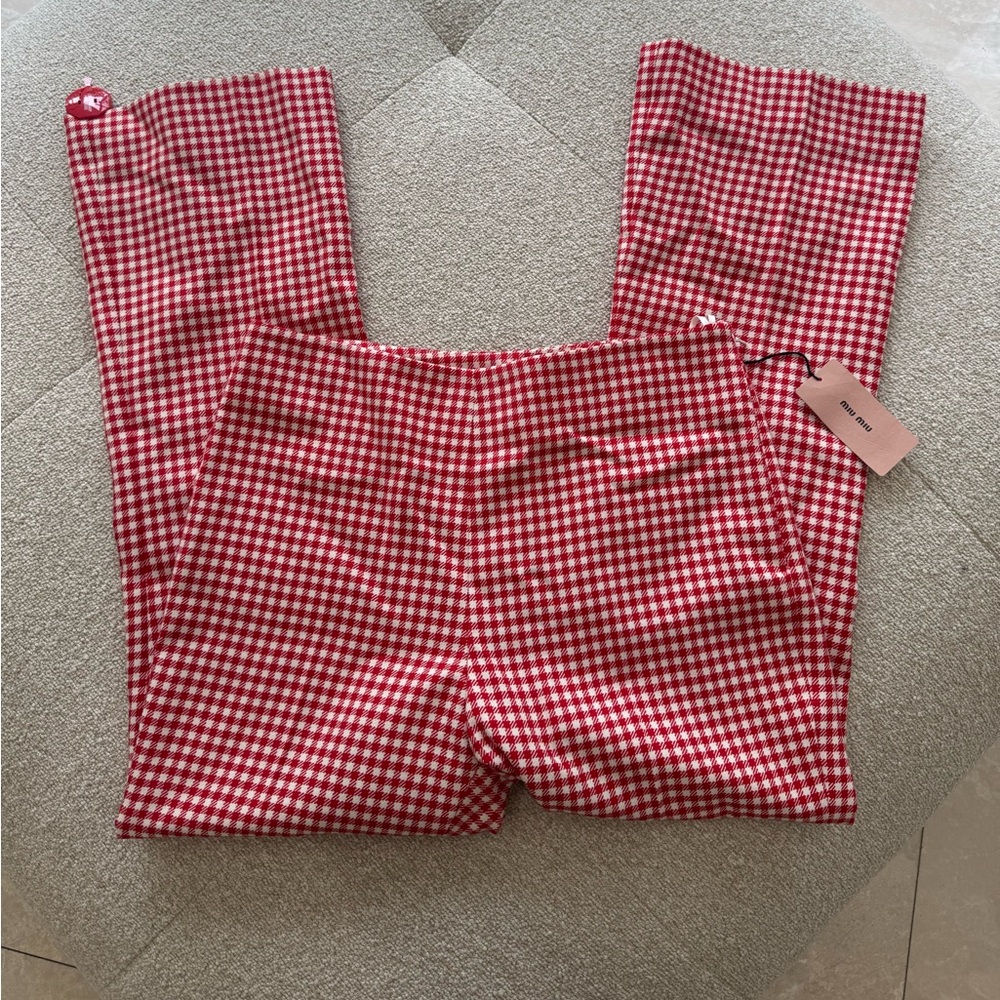 Miu Miu Red Gingham Check Flared Wool Trousers SZ 44 NWT - Picture 5 of 10